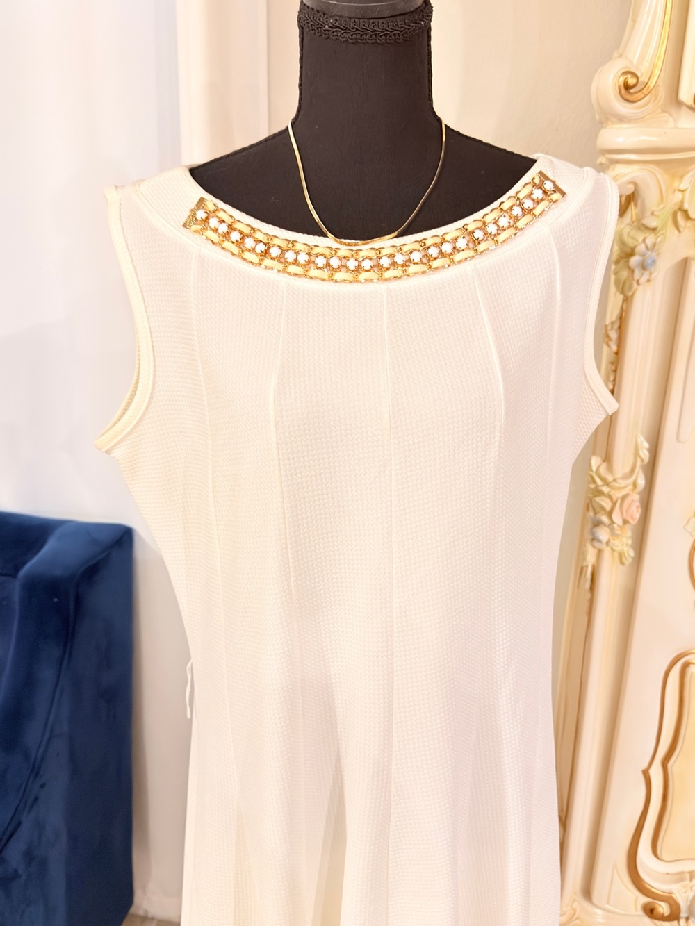 Elegant White Sleeveless  with Gold Trim